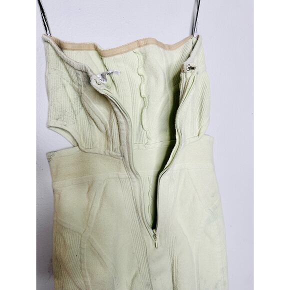 HERVÉ LÉGER Green Knit Strapless Bodycon Boucle Mini Dress Size Medium - Picture 11 of 14